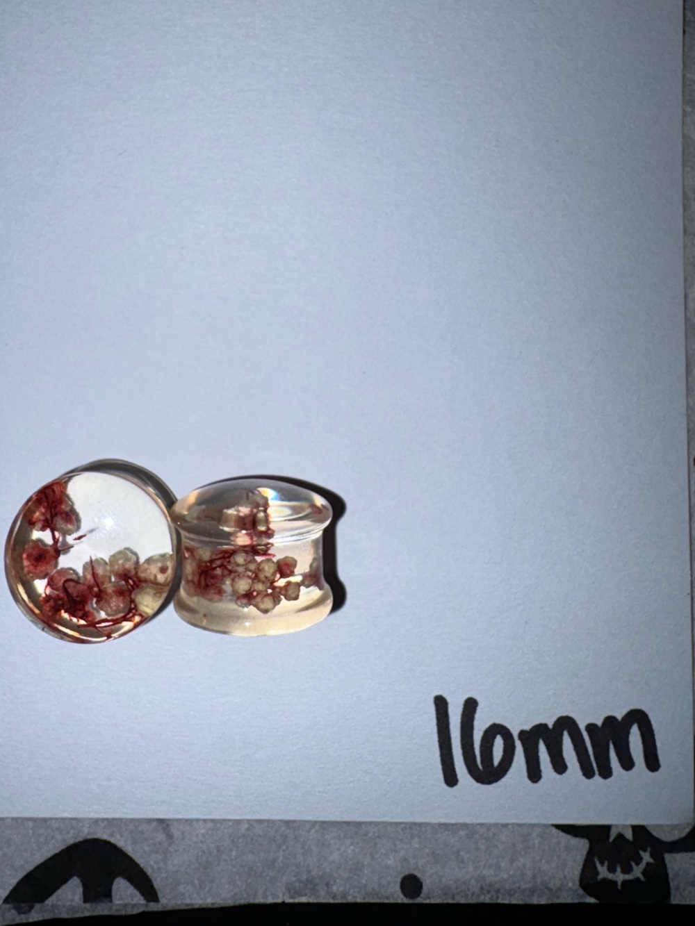 Clear Resin Floral Ear Plugs / Gauges - Pink Flower Inlay 16mm